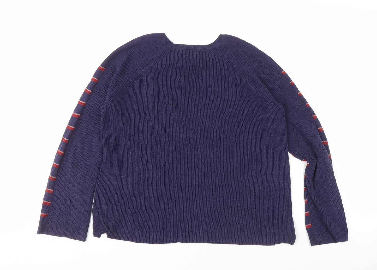 Yerse Women's Blue Striped Cotton Pullover Jumper M