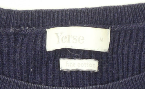 Yerse Women's Blue Striped Cotton Pullover Jumper M