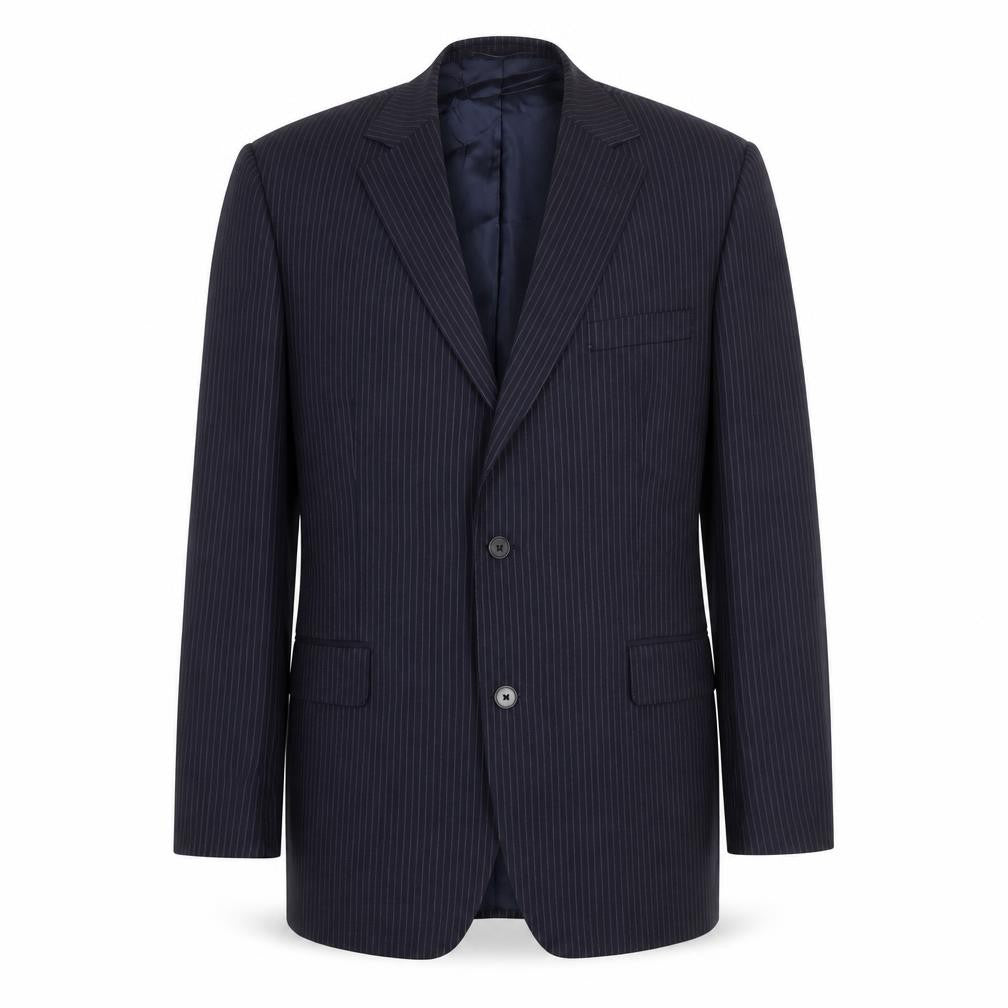 Front view of Jaeger Men's Blue Stripe Short Blazer Jacket 42S