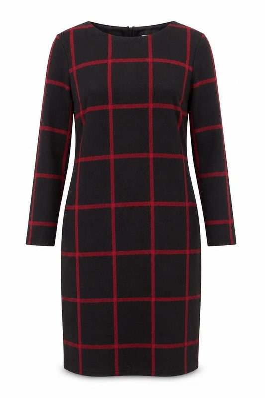 Front view of Phase Eight Women’s Black Check Sheath Dress, size UK 12