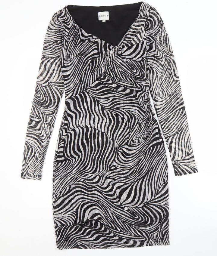 Reiss Women's Black Animal Print Dress Size 8