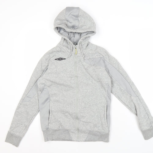 Umbro Grey Full Zip Hoodie, Size 12 Unisex, Logo Accent