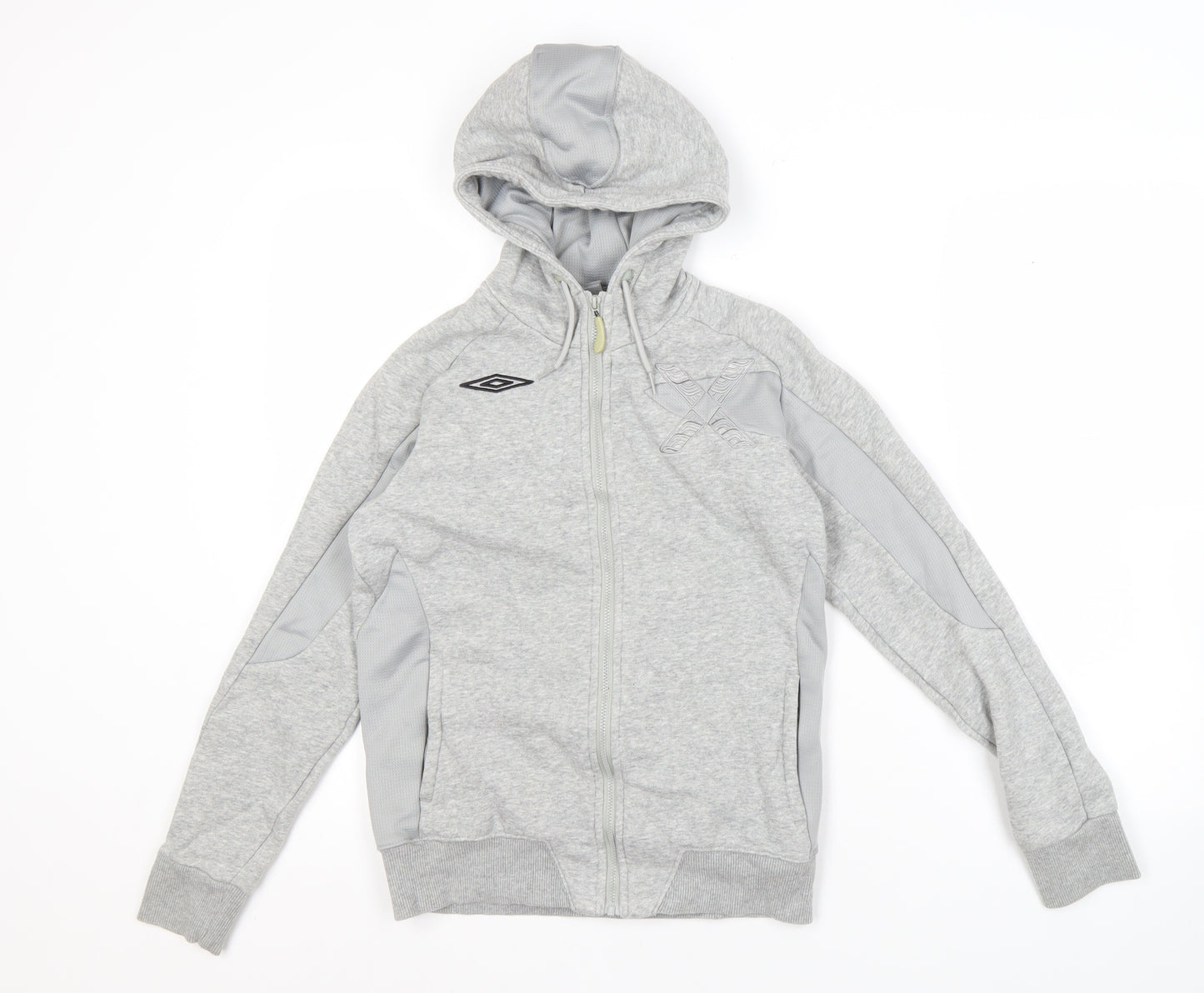 Umbro Grey Full Zip Hoodie, Size 12 Unisex, Logo Accent