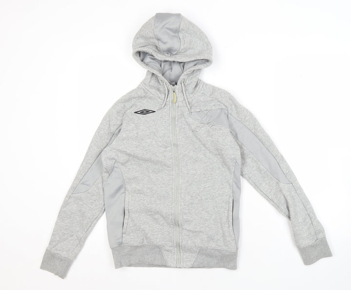 Umbro Grey Full Zip Hoodie, Size 12 Unisex, Logo Accent