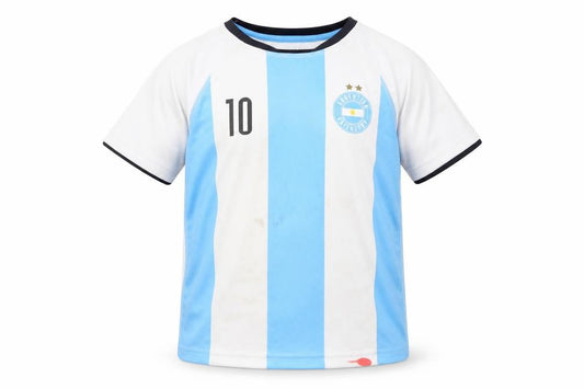 Front view of H&M boys’ blue white football jersey 9-10 years