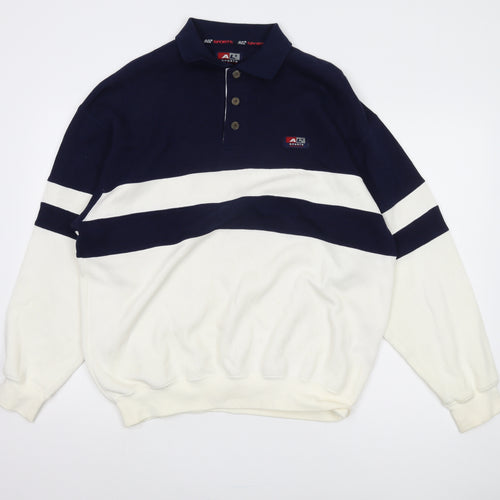 AL Sports Men's Blue White Striped Collared Jumper L