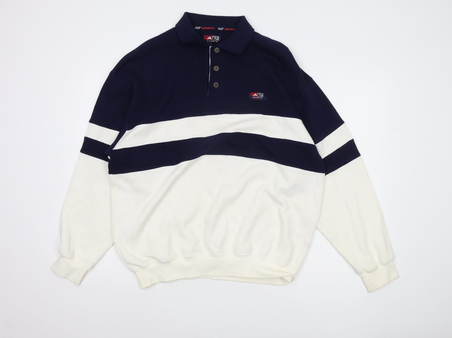 AL Sports Men's Blue White Striped Collared Jumper L