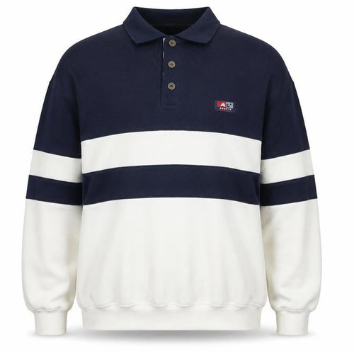 AL Sports Men's Blue White Striped Collared Jumper L