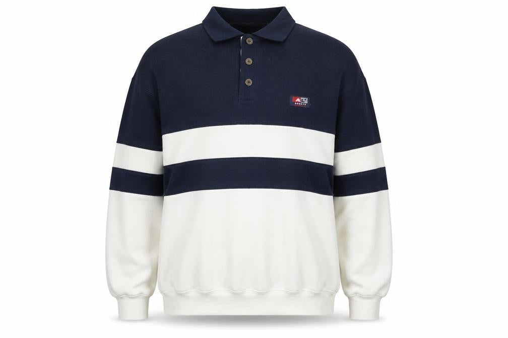 AL Sports Men's Blue White Striped Collared Jumper L