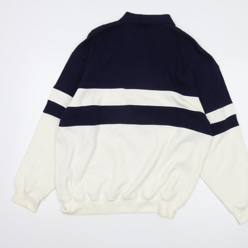 AL Sports Men's Blue White Striped Collared Jumper L