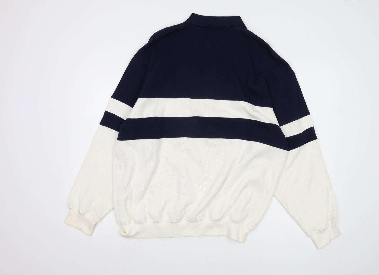 AL Sports Men's Blue White Striped Collared Jumper L