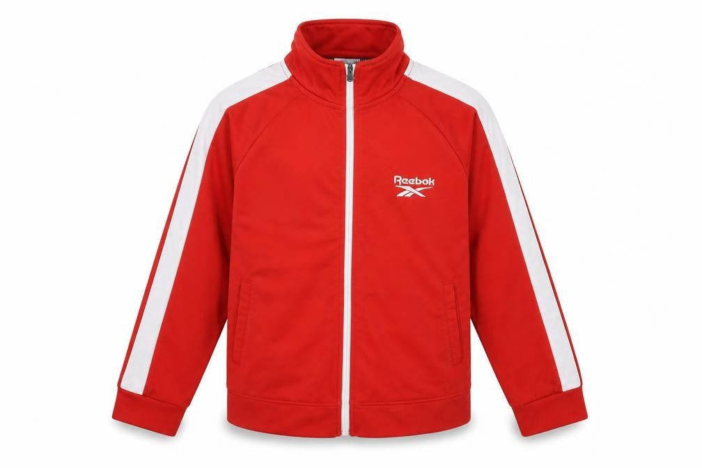 Front view of Reebok boys’ red track jacket 11-12 years casual zip