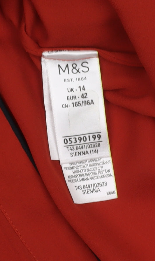 Marks and Spencer Women's Red Collared Blouse Size 14