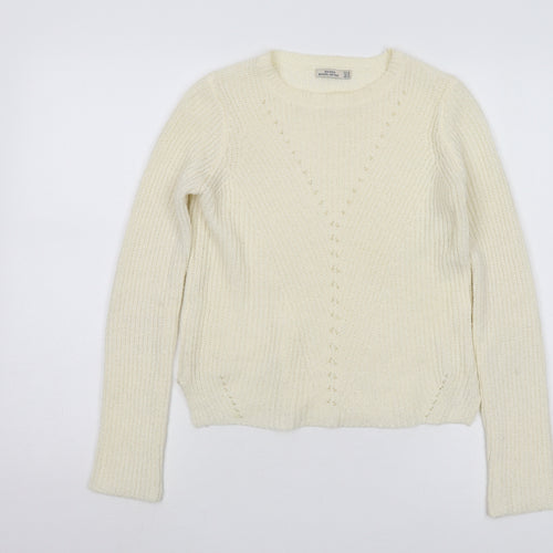 Bershka Women's Ivory Wool Blend Pullover Jumper S