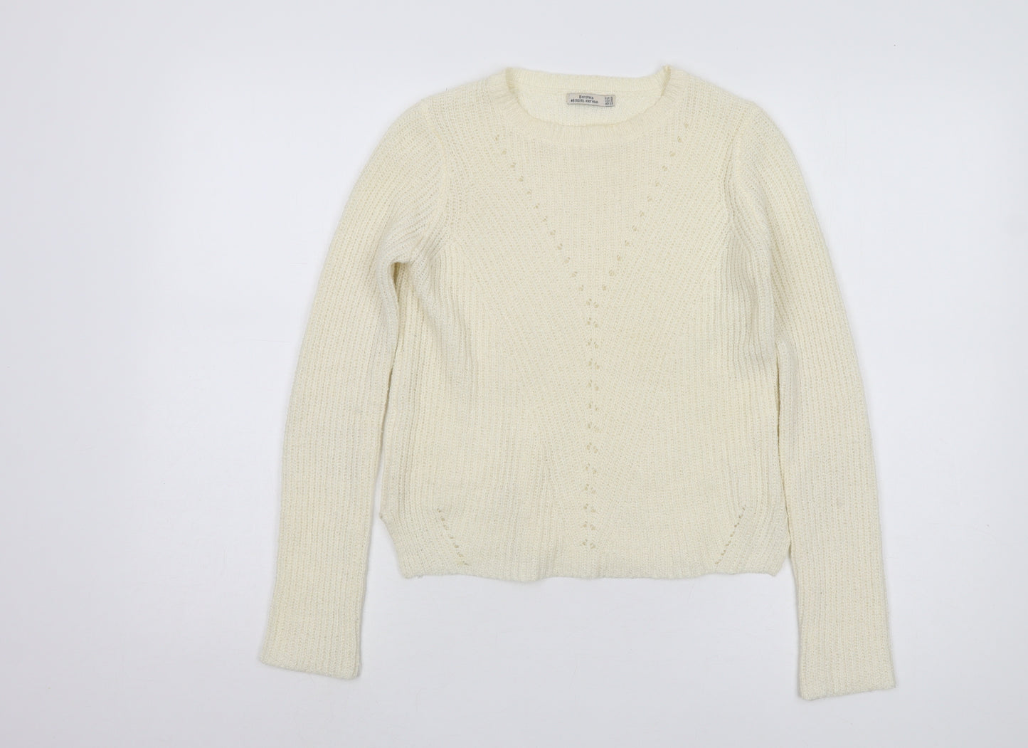 Bershka Women's Ivory Wool Blend Pullover Jumper S
