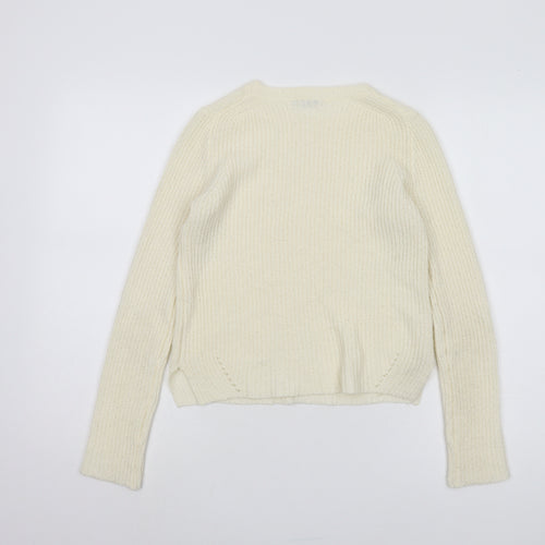 Bershka Women's Ivory Wool Blend Pullover Jumper S