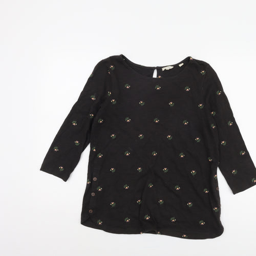 Fat Face Women's Black Floral 3/4 Sleeve Blouse UK 8