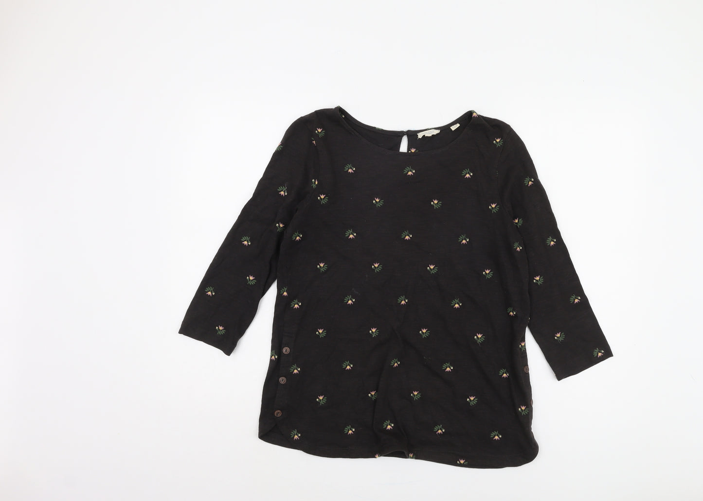 Fat Face Women's Black Floral 3/4 Sleeve Blouse UK 8