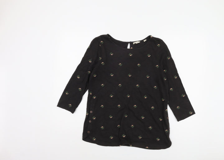 Fat Face Women's Black Floral 3/4 Sleeve Blouse UK 8