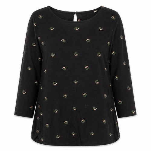 Fat Face Women's Black Floral 3/4 Sleeve Blouse UK 8