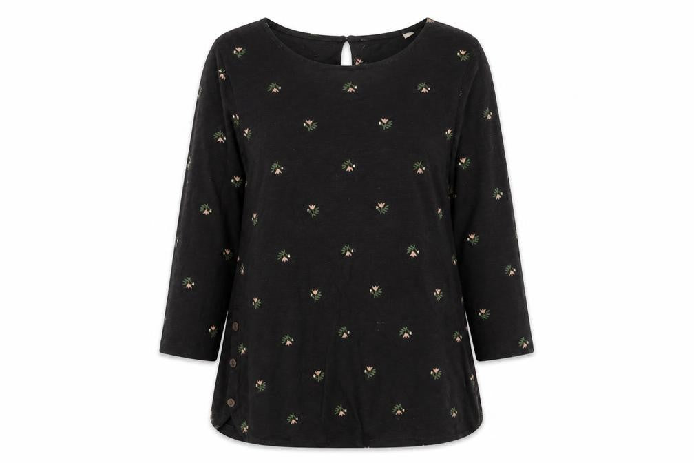 Fat Face Women's Black Floral 3/4 Sleeve Blouse UK 8