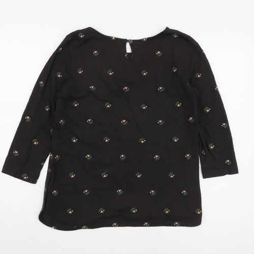 Fat Face Women's Black Floral 3/4 Sleeve Blouse UK 8