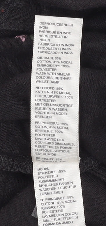 Fat Face Women's Black Floral 3/4 Sleeve Blouse UK 8