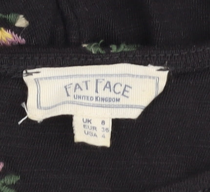 Fat Face Women's Black Floral 3/4 Sleeve Blouse UK 8