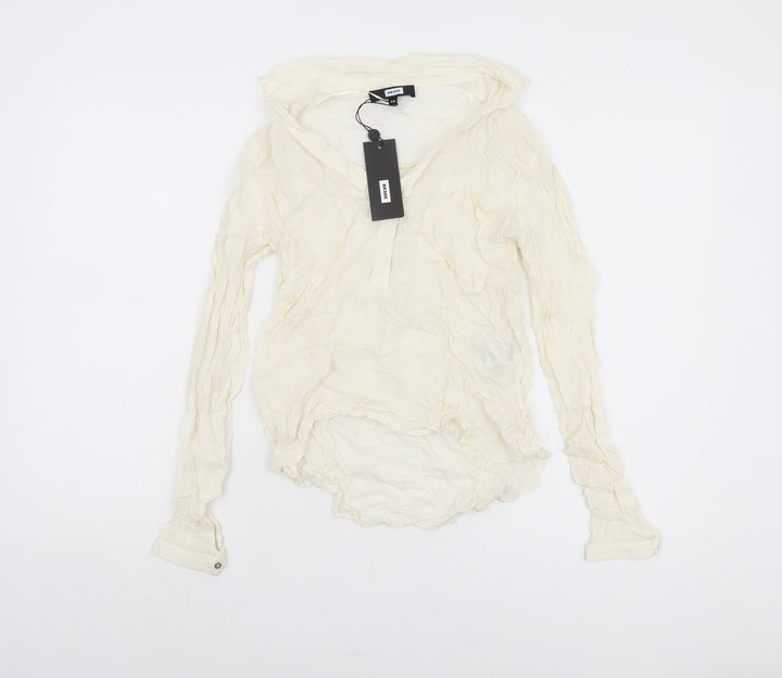 Bik Bok Ivory Long Sleeve V-Neck Blouse XS