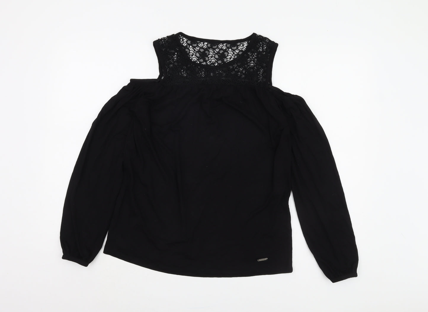 Laura Scott Black Off Shoulder Lace Blouse - Size 6 Women