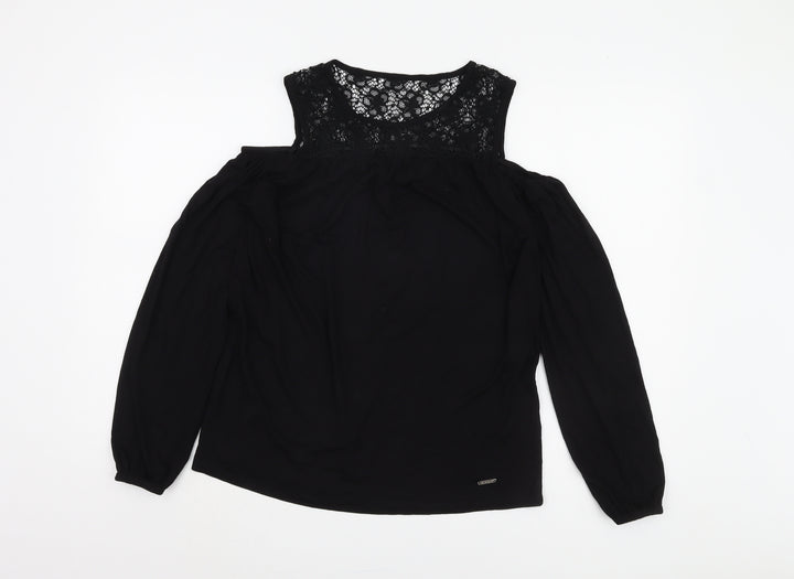 Laura Scott Black Off Shoulder Lace Blouse - Size 6 Women