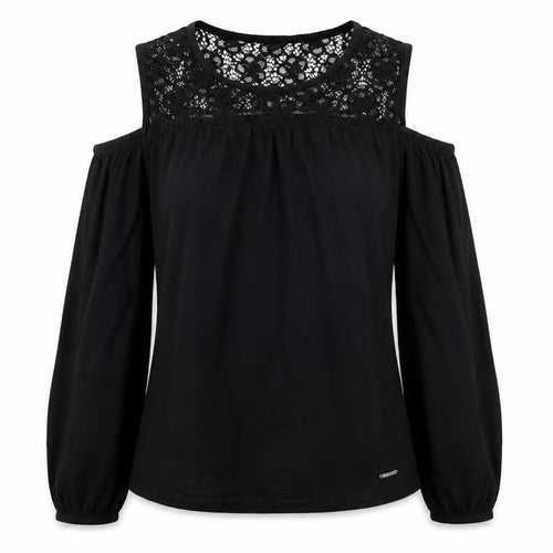 Laura Scott Black Off Shoulder Lace Blouse - Size 6 Women