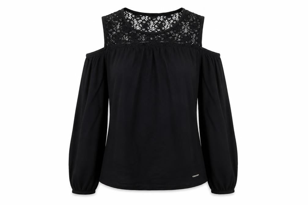 Laura Scott Black Off Shoulder Lace Blouse - Size 6 Women