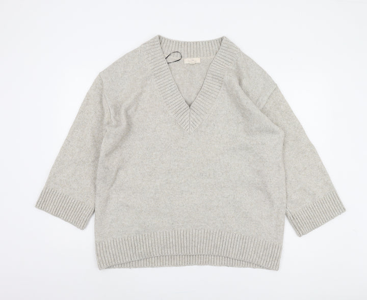 H&M Women's Grey V-Neck Pullover Jumper M
