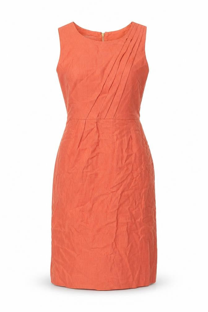 Front view of Laura Ashley Women's Orange Linen Dress, size 10