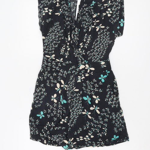 Warehouse Women's Black Floral Playsuit Size 8