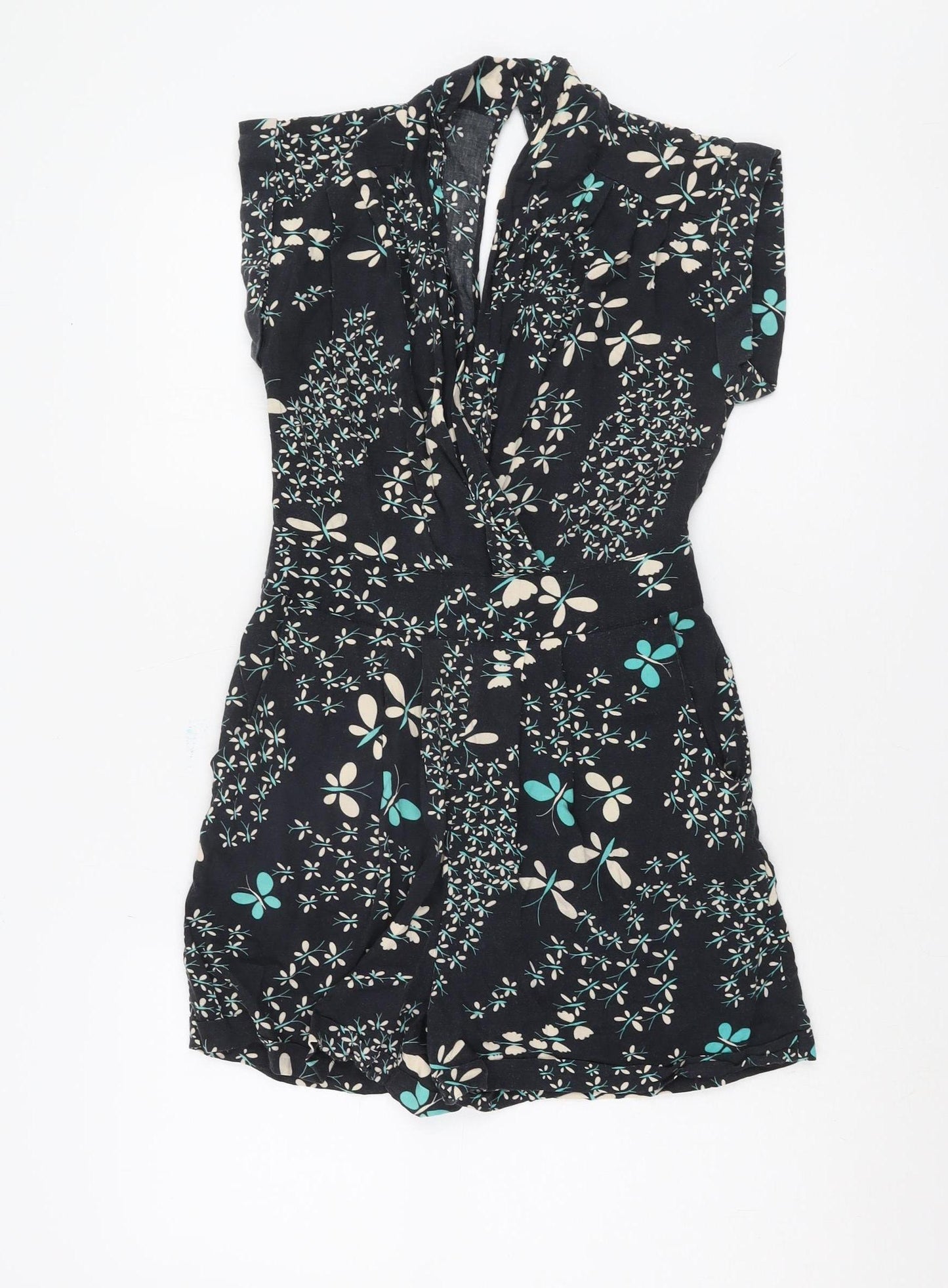 Warehouse Women's Black Floral Playsuit Size 8