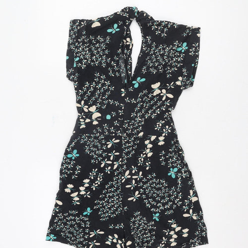 Warehouse Women's Black Floral Playsuit Size 8