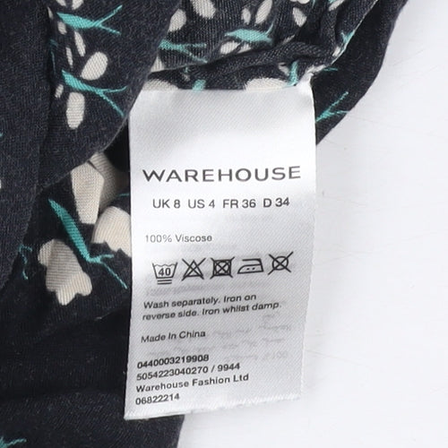 Warehouse Women's Black Floral Playsuit Size 8