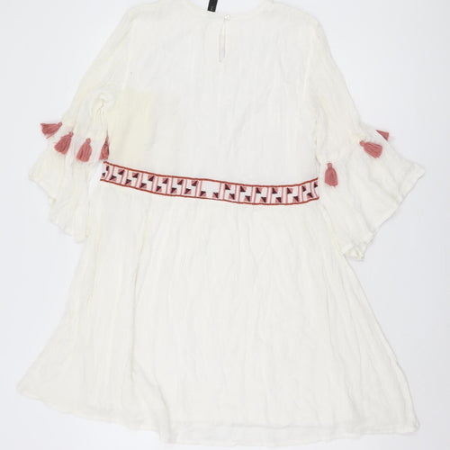 YAS Women's Ivory Embroidered Tunic Dress XS 3/4 Sleeve