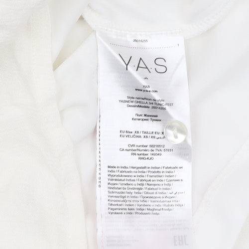 YAS Women's Ivory Embroidered Tunic Dress XS 3/4 Sleeve