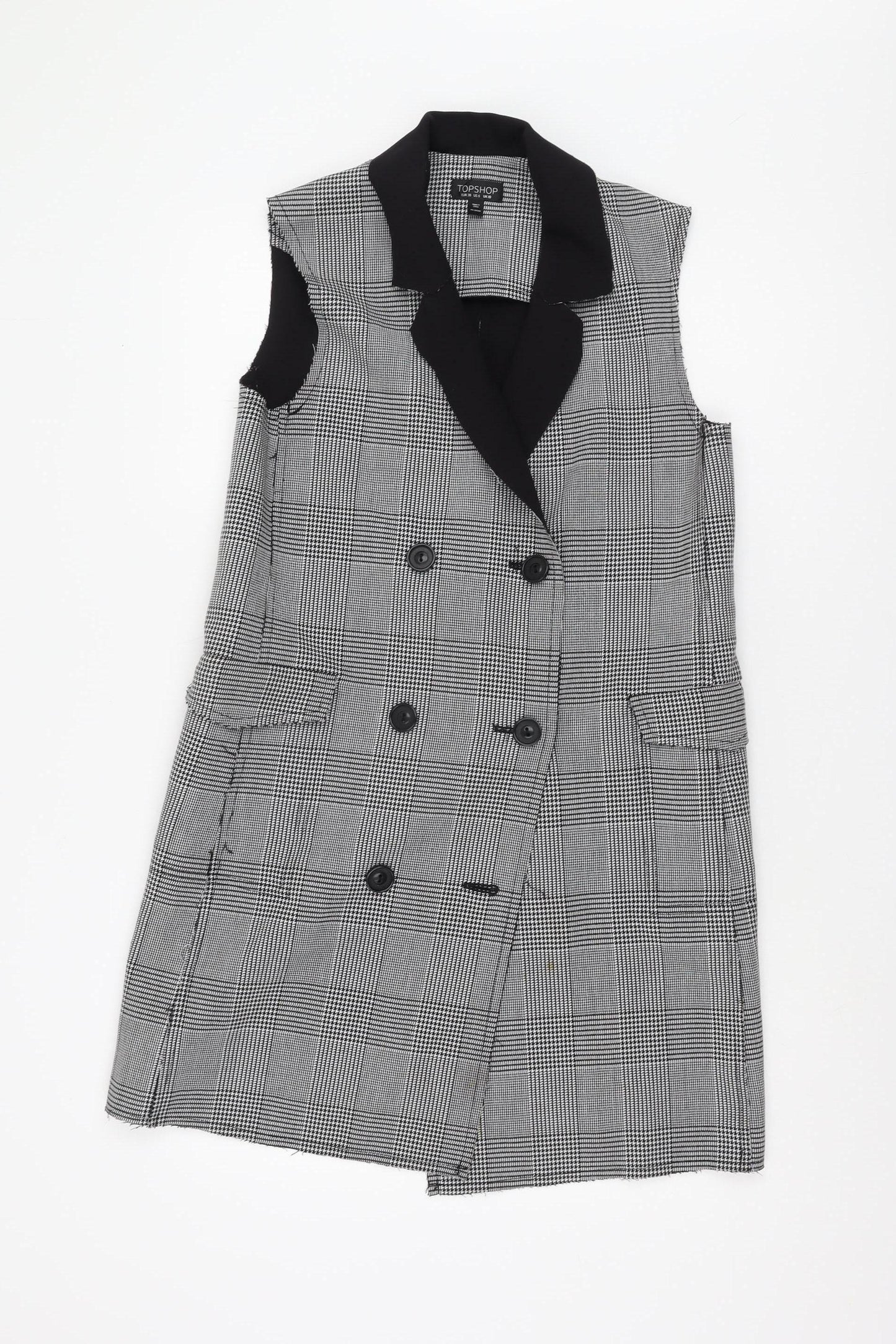 Topshop Women's Checked Waistcoat Black Size 10