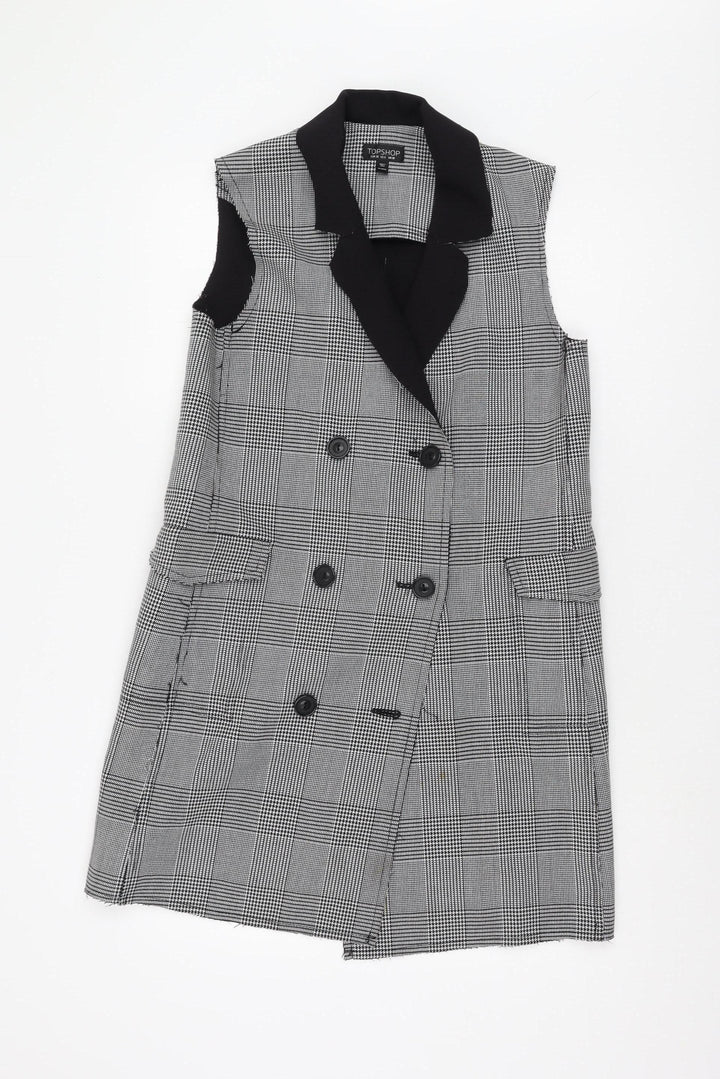 Topshop Women's Checked Waistcoat Black Size 10