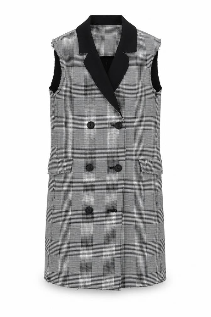 Front view of Topshop Women's Checked Waistcoat Black, size 10