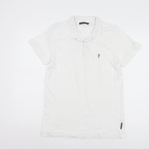 French Connection Men's White Polo, Size L, Casual Short Sleeve
