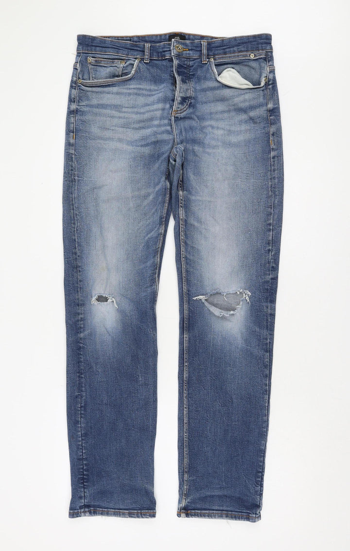 River Island Blue Denim Mens Jeans, 34L, Distressed