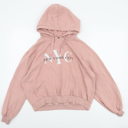 H&M Women's Pink Hoodie Size 14 Pullover with Logo