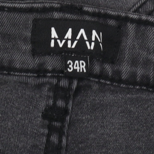 MAN Men's Black Distressed Denim Jeans Size 34R