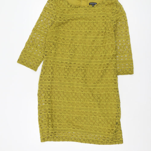 Warehouse Women's Yellow Lace Shift Dress UK 14