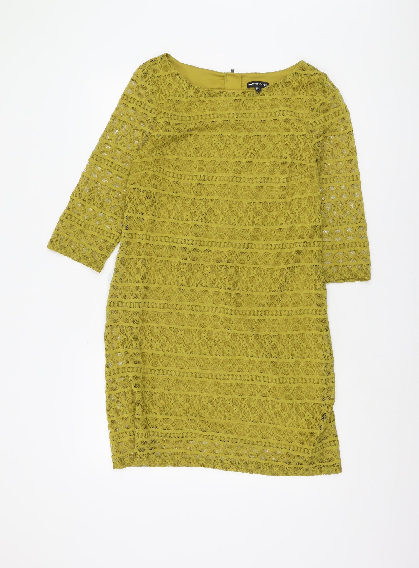Warehouse Women's Yellow Lace Shift Dress UK 14